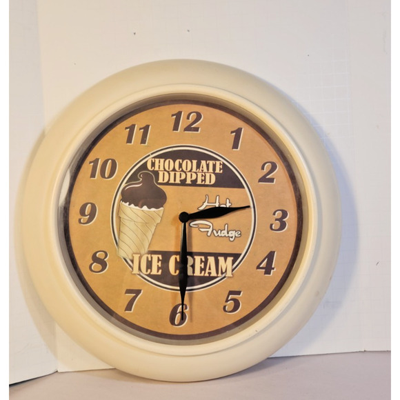 VTG 60s ICE CREAM Metal Wall Clock Hot Fudge Soda Fountain Diner Kitchen Non Wo - Picture 1 of 6